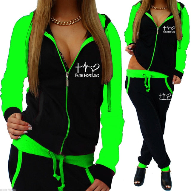 lovwvol  Printed Tracksuit Women 2 Piece Set Zipper Sweatshirt+Pants Sportwear Women's Sports Suit Hooded Hoodies Set Female Clothes
