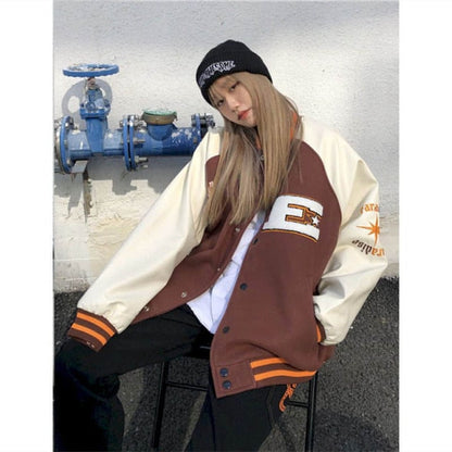 lovwvol  Bomber Woman Jacket Hip Hop Furry Bone Patchwork Color Block Jackets Mens Harajuku Streetwear Men Baseball Coats Unisex