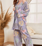 July‘s Song 3 Pcs Women Pajamas Set Viscose Floral Printed Female Pyjama Loose Sleepwear Nightwear Spring Summer Lounge Wear