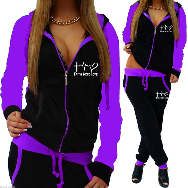 lovwvol  Printed Tracksuit Women 2 Piece Set Zipper Sweatshirt+Pants Sportwear Women's Sports Suit Hooded Hoodies Set Female Clothes