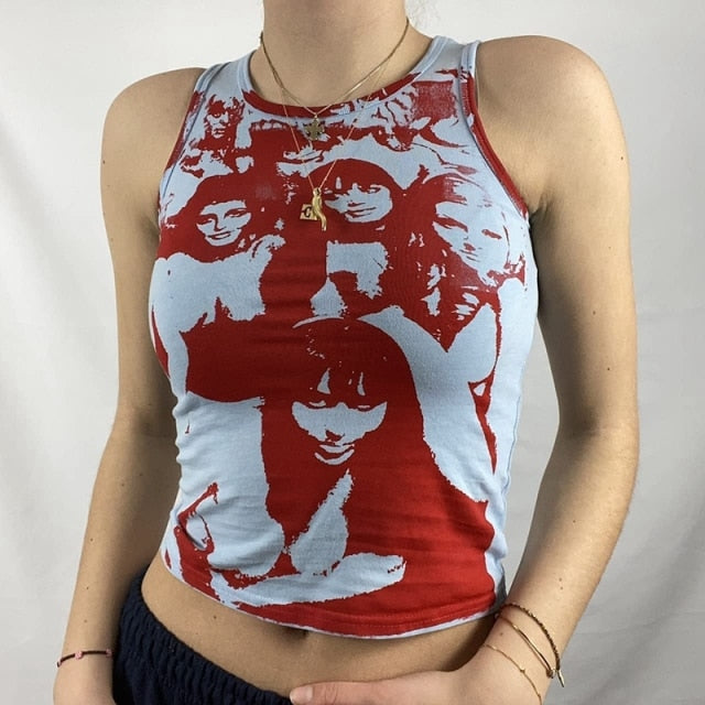 Y2K Harajuku Gothic Tank Top E-girl Aesthetic Sleeveless Cropped Tee Punk Style Vintage Printed Mini Vest Women Summer Camisole
