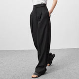 Lovwvol Spring Summer Black Ladies Office Trousers Women High Waist Pants Pockets Female Pleated Wide Leg Pants Solid