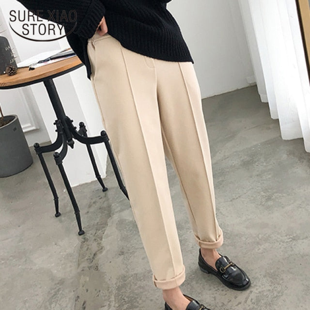Thicken Women Pencil Pants Spring Winter Plus Size OL Style Wool Female Work Suit Pant Loose Female Trousers Capris