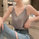 Summer Chiffon Women Tops Camis Sexy Halter Top Woman Sleeveless Solid Tank Tops Female V-neck Camisole Basic White Vest