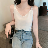 Summer Chiffon Women Tops Camis Sexy Halter Top Woman Sleeveless Solid Tank Tops Female V-neck Camisole Basic White Vest