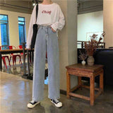 Lovwvol Spring Autumn Korean Ins High Waist Loose Jeans Women's Straight Thin Drape All-Match Wide-Leg Pants Jeans