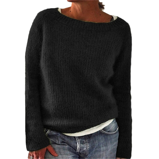 Women Spring Autumn Round Neck Plain Causal Loose Plus Size 6 Colors Knit Wear Sweater Tops S-3XL