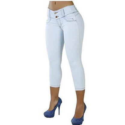 lovwvol  Women Sexy Casual Cropped Pants Solid Color Button Fly Waist Slim Trousers Breathable Elastic Pencil Pants
