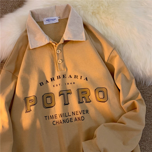 Lovwvol Vintage POLO Collar Letters Print Oversized Sweatshirt Women for Teen Girls Harajuku New Spring Korean Kawaii Clothes Pullovers