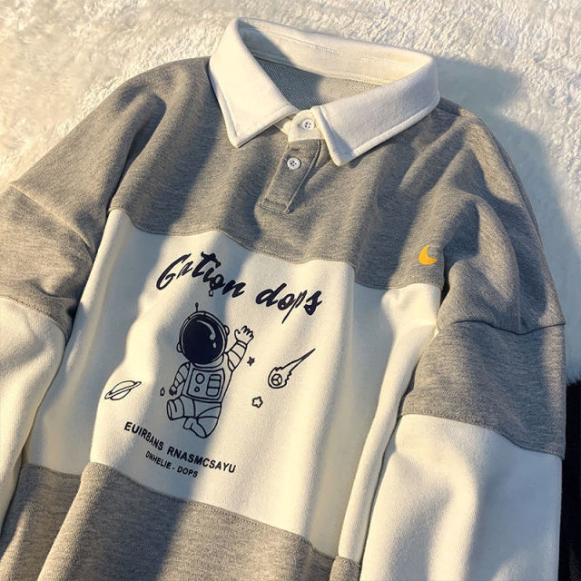 Lovwvol Vintage POLO Collar Letters Print Oversized Sweatshirt Women for Teen Girls Harajuku New Spring Korean Kawaii Clothes Pullovers