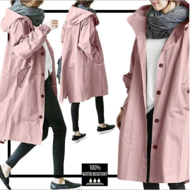 Fashion Womens Trench Coats Hooded Long Spring Autumn Windproof Lady Female Casual Clothes 8 Color Windbreaker Korean Style