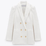 Lovwvol Spring Autumn Women Fashion Vintage White Pink Tweed Blazers And Jackets Chic Button Office Suit Coat Ladies Elegant Outwear