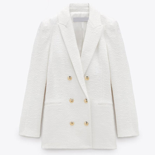 Lovwvol Spring Autumn Women Fashion Vintage White Pink Tweed Blazers And Jackets Chic Button Office Suit Coat Ladies Elegant Outwear