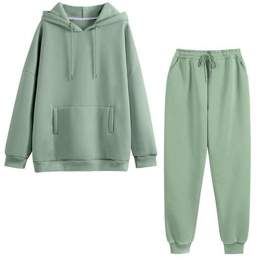 Lovwvol Hoodie 2 Pieces Set Women Autumn Solid Oversized Sweatshirt Set Casual Long Sleeve Fleece Tops Long Pants Tracksuit Suit Outfits