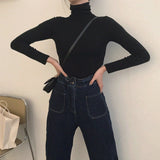 Lovwvol Spring Autumn Long Sleeve Top Slim Knitted Bottoming Shirt Korean Fashion Black Turtleneck Sweater Women Clothing Pullover