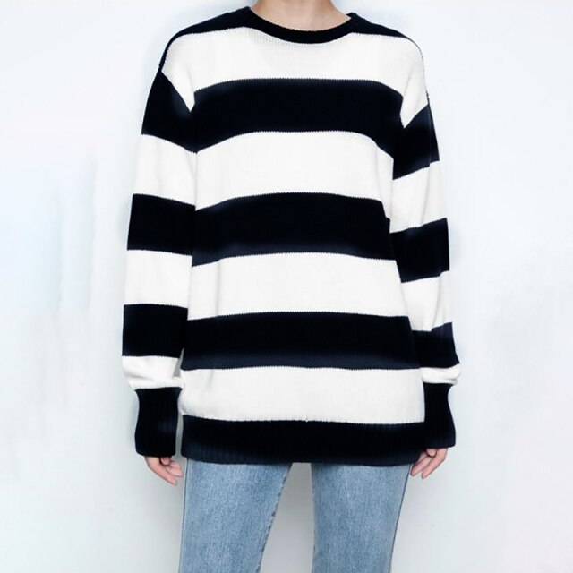 Lovwvol Girls Oversize Striped Sweatshirts Autumn Fashion Ladies Vintage Soft Cotton Pullovers Streetwear Women Chic