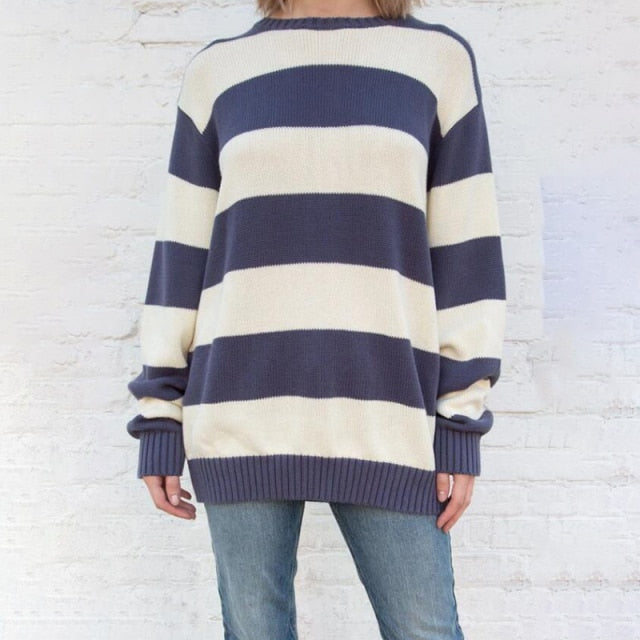 Lovwvol Girls Oversize Striped Sweatshirts Autumn Fashion Ladies Vintage Soft Cotton Pullovers Streetwear Women Chic