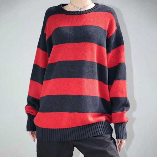 Lovwvol Girls Oversize Striped Sweatshirts Autumn Fashion Ladies Vintage Soft Cotton Pullovers Streetwear Women Chic