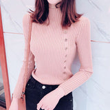 Lovwvol Autumn Ribbed Button Women Sweater Pullovers Cotton Long Sleeve Turtleneck Pullovers Jumpers Spring Soft Comfortable Basic Tops