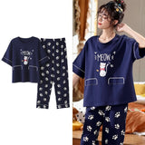 Lovwvol New Sleepwear Cartoon Cotton Pajamas for Women Long Pants Short Sleeved Summer Spring Loungewear  Fashion Home Clothing Homewear