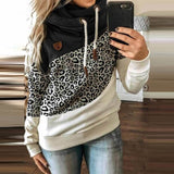 Lovwvol Women Leopard Patchwork Hooded Sweatshirt Autumn Winter Turtleneck Warm Long Sleeve Printed Hoodies Female Drawstring Pullovers