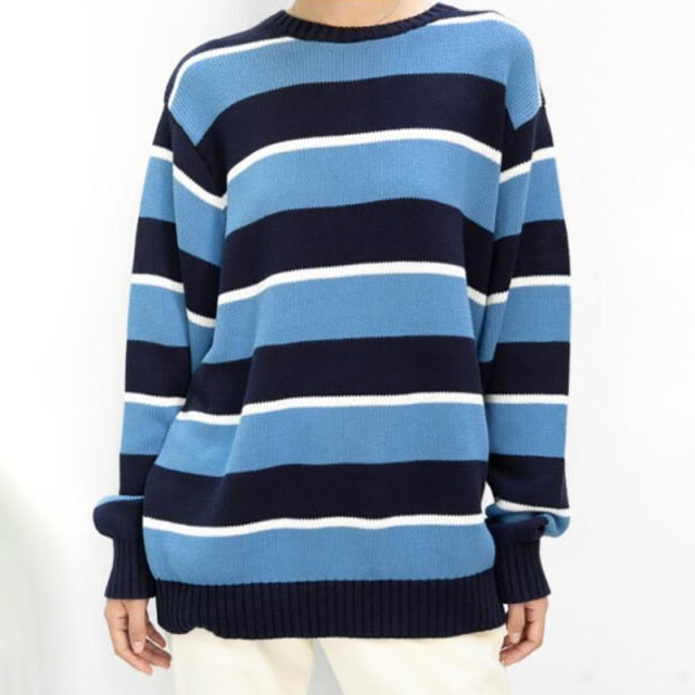 Lovwvol Girls Oversize Striped Sweatshirts Autumn Fashion Ladies Vintage Soft Cotton Pullovers Streetwear Women Chic