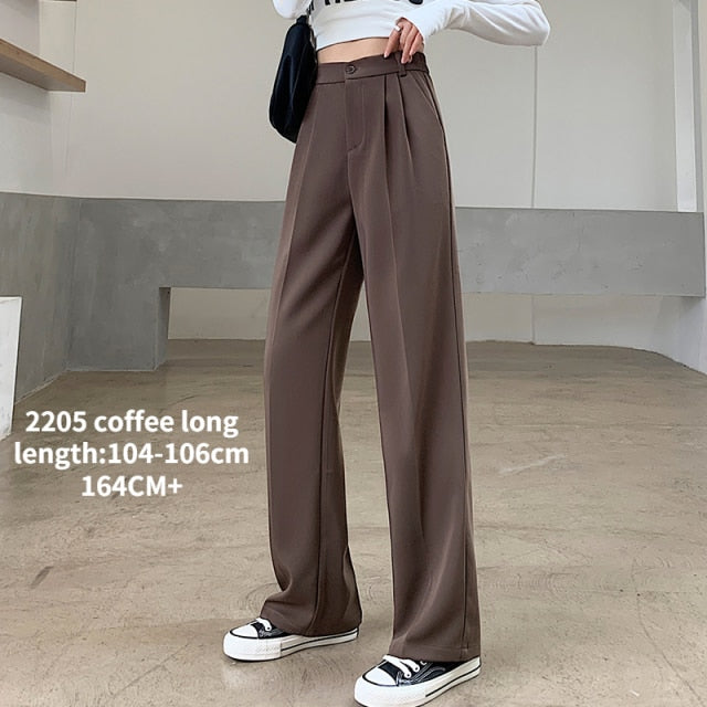 Lovwvol Casual High Waist Loose Wide Leg Pants for Women Spring Autumn New Female Floor-Length White Suits Pants Ladies Long Trousers