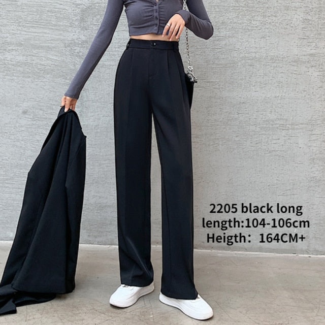 Lovwvol Casual High Waist Loose Wide Leg Pants for Women Spring Autumn New Female Floor-Length White Suits Pants Ladies Long Trousers