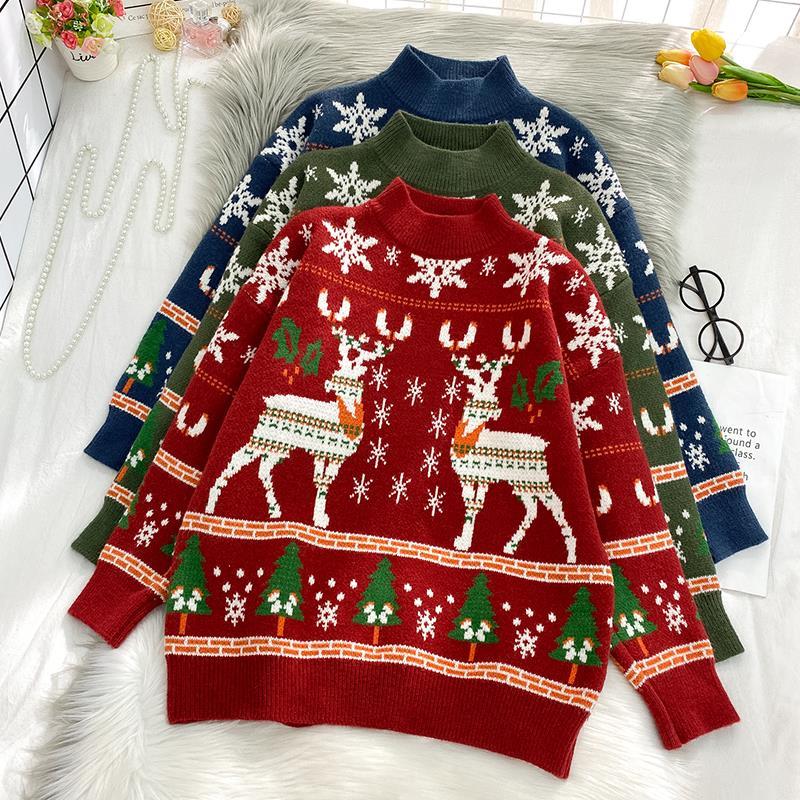 Lovwvol Woman Sweaters Autumn Winter plus Size Christmas Knitted Sweater Women Loose Top Femme Chandails Pull Hiver Ugly Christmas Sweater