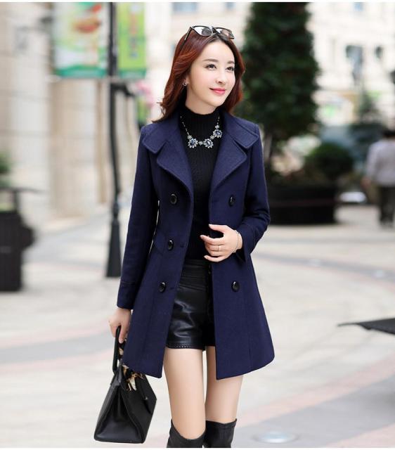 Lovwvol Women Wool Blend Warm Long Coat Autumn Winter Plus Size Female Slim Fit Lapel Woolen Overcoat Cashmere Outerwear