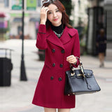 Lovwvol Women Wool Blend Warm Long Coat Autumn Winter Plus Size Female Slim Fit Lapel Woolen Overcoat Cashmere Outerwear