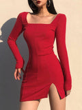 Lovwvol Hnewly Black Knitted Ribbed Midi Dresses For Women V Neck Elegant Korean Clothes Long Sleeve Ruffles Bodycon Dresses Autumn Spring Outfits Trends